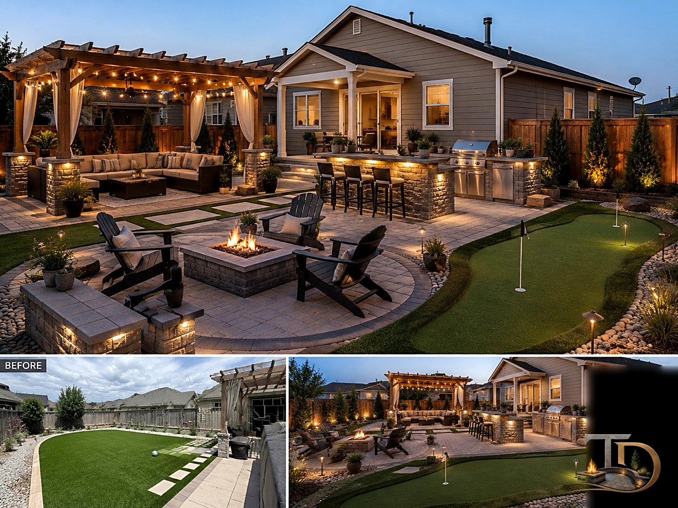 Backyard before and after a paver patio transformation