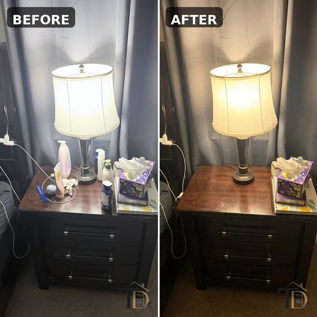 Nightstand cleared and reset during a listing preparation by Temptation Designs