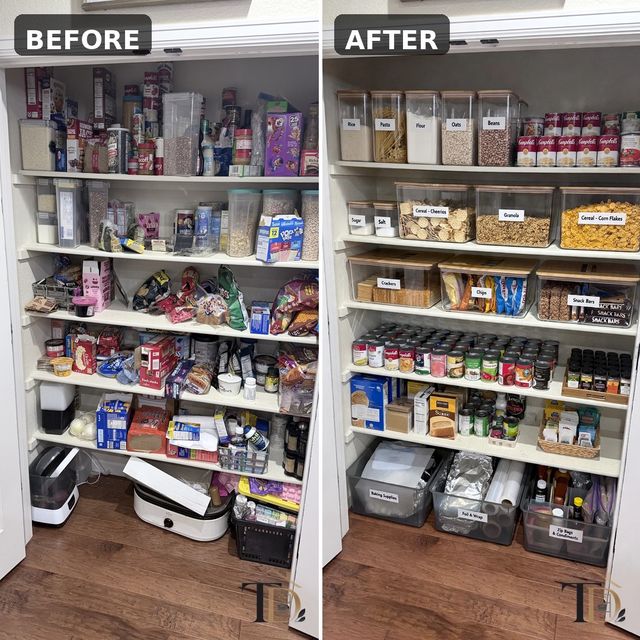 Pantry before and after a whole-home organizing project by Temptation Designs