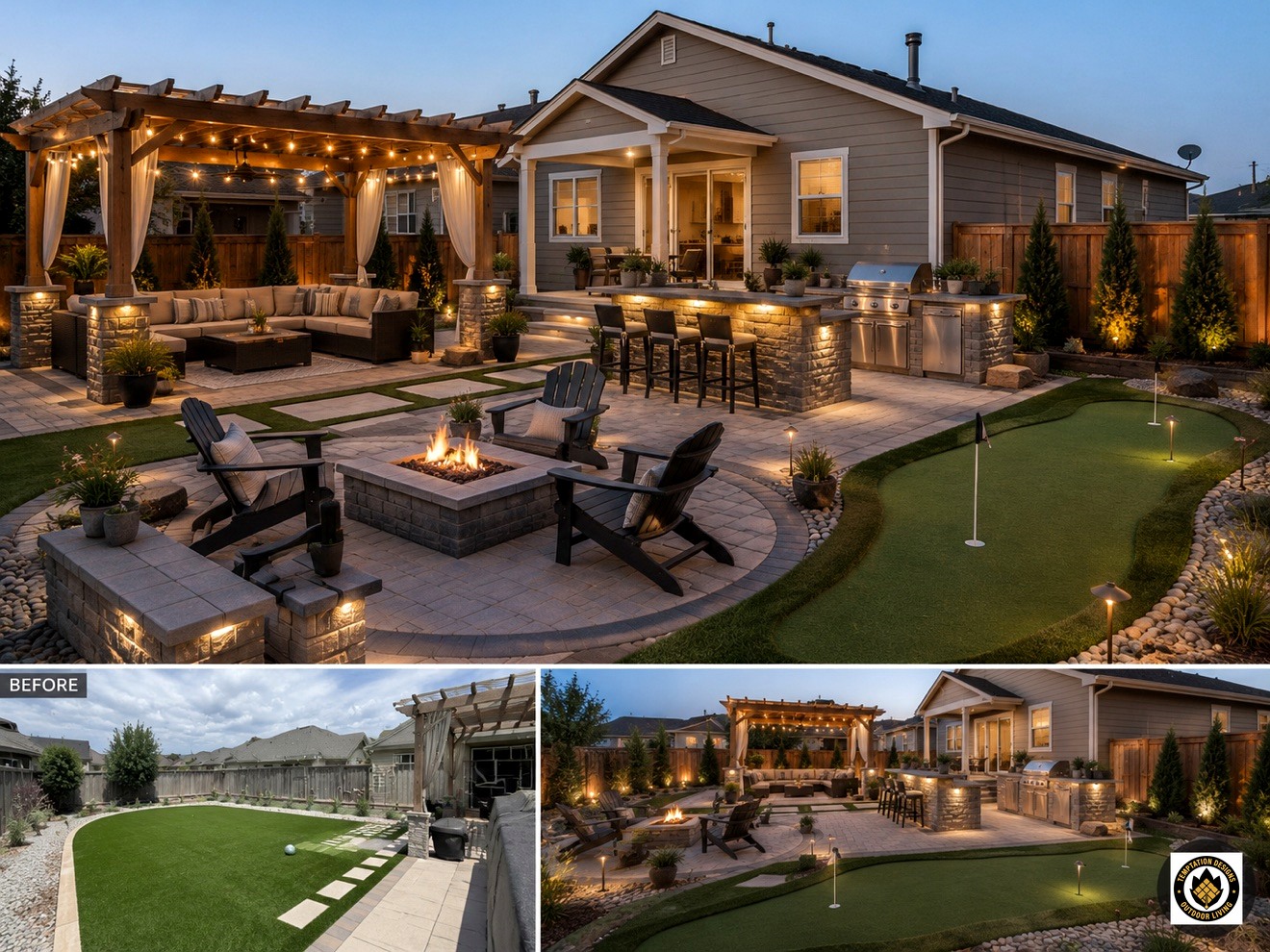 Backyard before and after a paver patio transformation