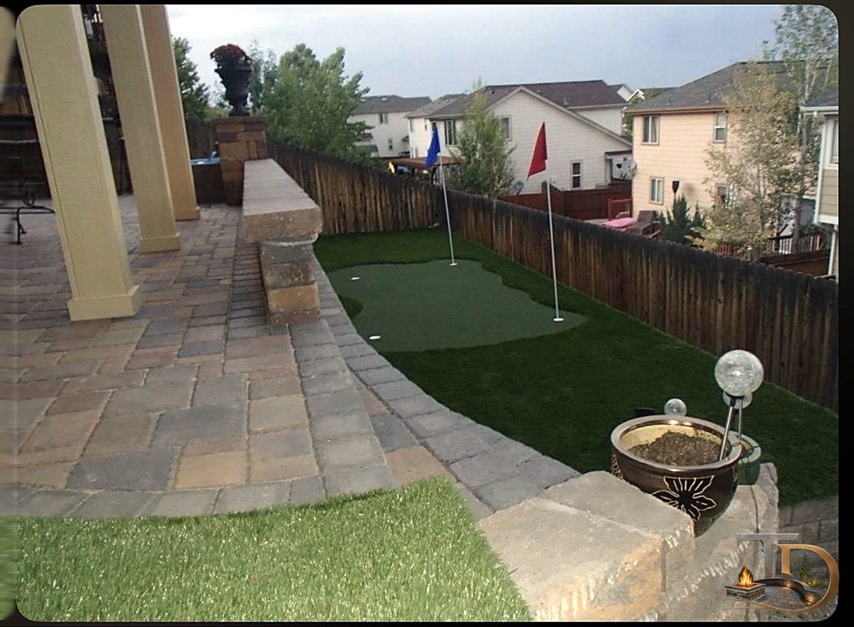 Gas fire pit in a Denver backyard